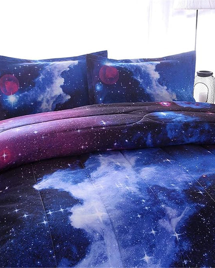 A Nice Night Galaxy Bedding Sets Outer Space Comforter 3D Printed Space Quilt Set King Size,for Children Boy Girl Teen Kids - includes 1 Comforter, 2 Pillow Cases - LeafyLoom