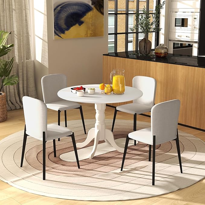 Round Dining Table, All White - LeafyLoom