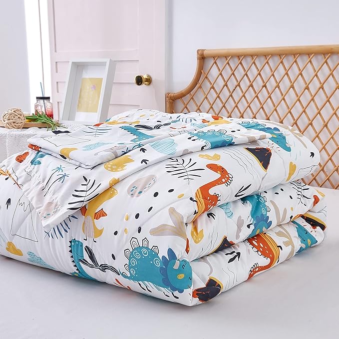 JSD Dinosaur Kids Comforter Set for Boys Girls, 2 Pieces Twin Microfiber Comforter with Pillow Sham, Soft Comfortable Machine Washable - LeafyLoom