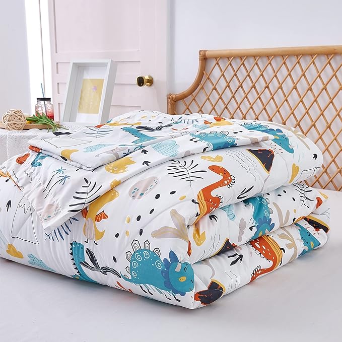 JSD Dinosaur Kids Comforter Set for Boys Girls, 3 Pieces Full Microfiber Comforter with Pillow Sham, Soft Comfortable Machine Washable - LeafyLoom