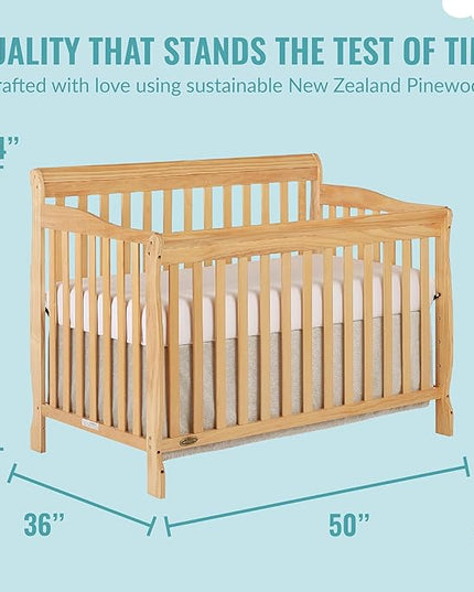 Ashton 4-In-1 Convertible Crib In Natural, Greenguard Gold, JPMA Certified, Non-Toxic Finishes, Features 4 Mattress Height Settings, Made Of Solid Pinewood - LeafyLoom
