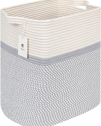 Rectangle Woven Baskets for Storage, Cotton Basket Large Blanket Basket, Laundry Nursery Rope Basket Living Room, Toy Storage Tall Laundry For Organizing, Large Baskets Clothes Collapsible - LeafyLoom