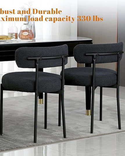 DYHOME Dining Chairs Set of 6,Black Boucle Dining Chairs Curved Backrest with Black Metal Legs,Kitchen Dining Room Chairs Upholstered Modern Sherpa Dining Chairs - LeafyLoom