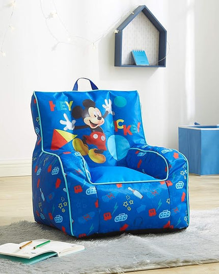 Idea Nuova Disney Mickey Mouse Kids Nylon Bean Bag Chair with Piping & Top Carry Handle, Large - LeafyLoom