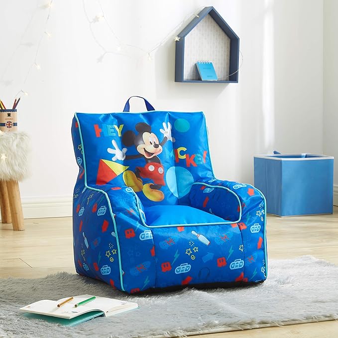 Idea Nuova Disney Mickey Mouse Kids Nylon Bean Bag Chair with Piping & Top Carry Handle, Large - LeafyLoom