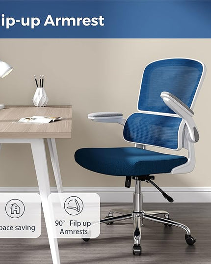 Ergonomic Office Chair, Desk Chair with Flip-up Arms, 2D Lumbar Support, Breathable Mesh Computer Chair with Thick Cushion, Comfortable Office Chair with 90°-130° Tilt Function - LeafyLoom