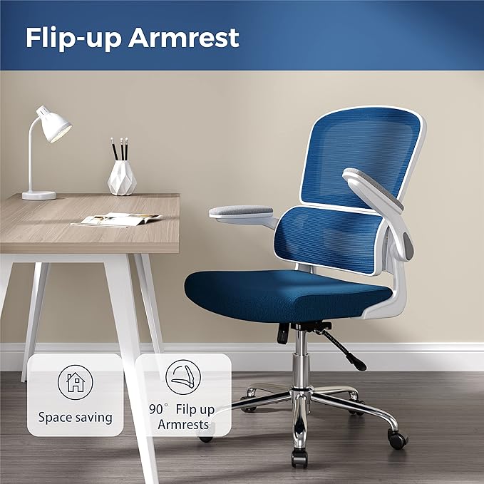 Ergonomic Office Chair, Desk Chair with Flip-up Arms, 2D Lumbar Support, Breathable Mesh Computer Chair with Thick Cushion, Comfortable Office Chair with 90°-130° Tilt Function - LeafyLoom