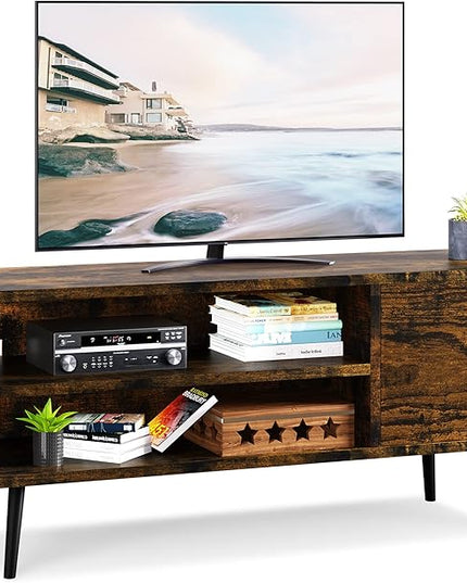 Shintenchi Mid Century Modern TV Stand for TVs up to 55 inches, Wood TV Console Table Media Cabinet with Storage, Entertainment Center for Living Room Bedroom, Rustic Brown - LeafyLoom