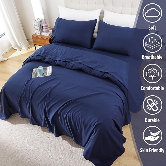 Full Sheet Set - 4 Piece Soft Breathable Bed Sheets for Full Size Bed, Extra Deep Pocket Lxuury Brushed Sheets, Cooling Hotel Bedding Sheets and Pillowcases, Wrinkle Free Oeko-Tex Sheets - LeafyLoom