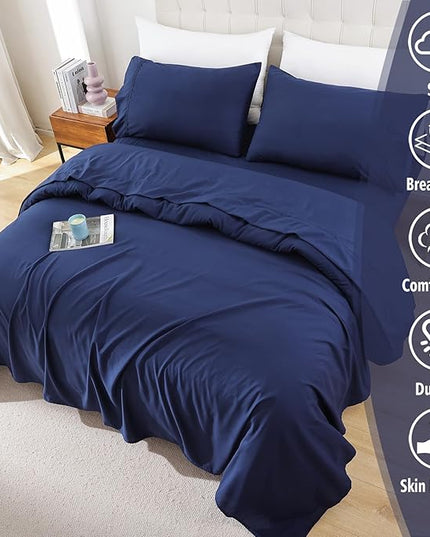 Whitney Home Textile Queen Sheet Set - 4 Piece Soft Breathable Bed Sheets for Queen Size Bed, Deep Pocket Lxuury Brushed Sheets, Hotel Bedding Sheets and Pillowcases, Wrinkle Free Oeko-Tex Sheets - LeafyLoom