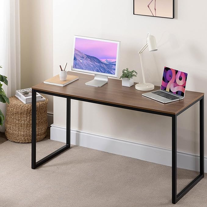 ZINUS Jennifer 55 Inch Black Frame/ Computer Workstation, Office Desk, Easy Assembly, Brown - LeafyLoom
