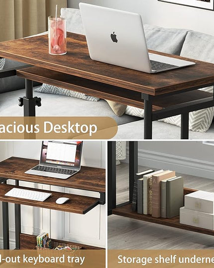 Tribesigns Portable Desk for Sofa and Bed, Height Adjustable Laptop Table Small Standing Desk Rolling Computer Cart with Keyboard Tray on Wheels for Home Office - LeafyLoom