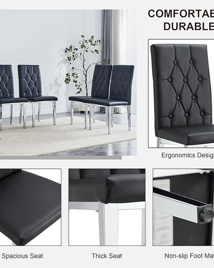 NicBex Dining Chairs Set of 4 Modern PU Dining Room Kitchen Chairs with Embedded Button High Backrest,Silver Metal Legs,Chairs for Dining Room, Kitchen,Living Room, and Restaurants,Black - LeafyLoom