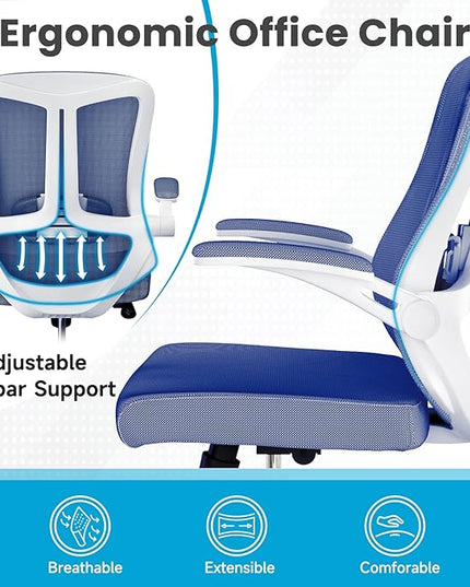 Home Desk Chair Ergonomic Chair with Headrest Study Chair Computer Chair Desk Chair Adjustable Headrest Lumbar Support Office Chair Heavy Duty Office Chair Blue - LeafyLoom