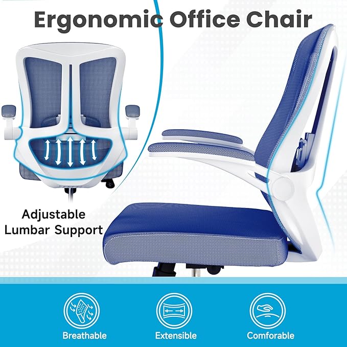 Home Desk Chair Ergonomic Chair with Headrest Study Chair Computer Chair Desk Chair Adjustable Headrest Lumbar Support Office Chair Heavy Duty Office Chair Blue - LeafyLoom