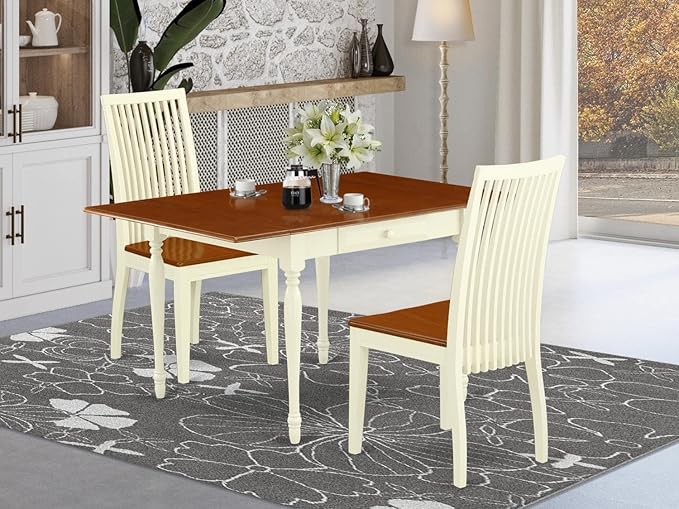 East West Furniture Monza 3 Piece Room Set Contains a Rectangle Kitchen Table with Dropleaf and 2 Dining Chairs, 36x54 Inch, Buttermilk & Cherry - LeafyLoom