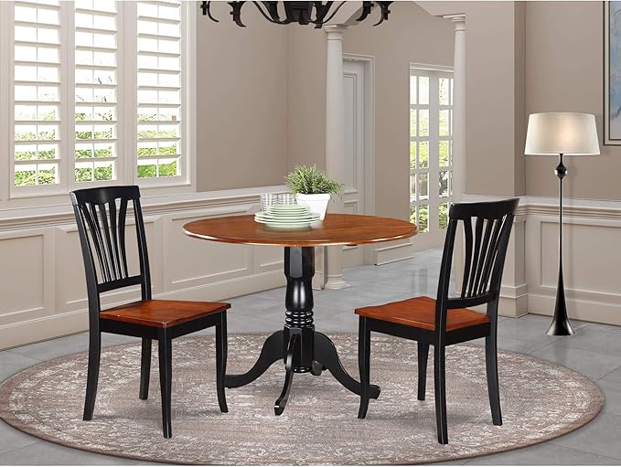 East West Furniture DLAV3-BCH-W 3 Piece Dining Room Furniture Set Contains a Round Kitchen Table with Dropleaf and 2 Dining Chairs, 42x42 Inch, Black & Cherry - LeafyLoom