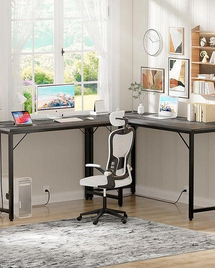 47 Inch Computer Desk with Magic Power Outlets, Modern Office Desk with USB Charging Ports, Sturdy Study Writing Desk, Laptop PC Gaming Table for Bedroom Workstation, Black Oak, 2 Pack - LeafyLoom