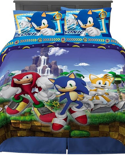 Franco Kids Bedding Super Soft Comforter and Sheet Set, 5 Piece Full Size, Sonic The Hedgehog, Anime - LeafyLoom