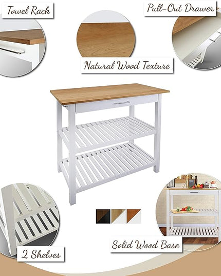 Casual HOME Kitchen Island with Solid American Top, White & Cherry Natural - LeafyLoom