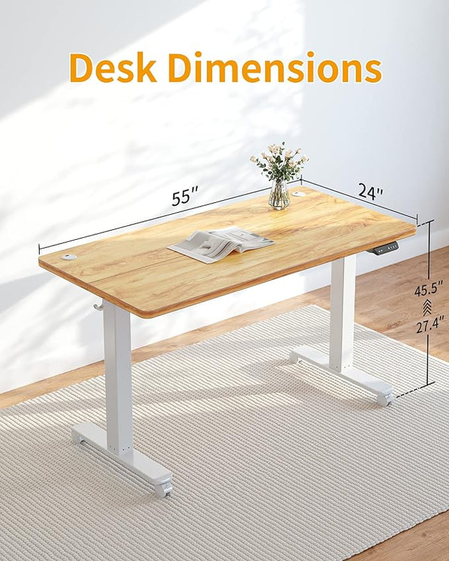 CubiCubi Electric Standing Desk, 55 x 24 Inches Height Adjustable Sit Stand Desk, Ergonomic Home Office Computer Workstation, Light Rustic Brown - LeafyLoom