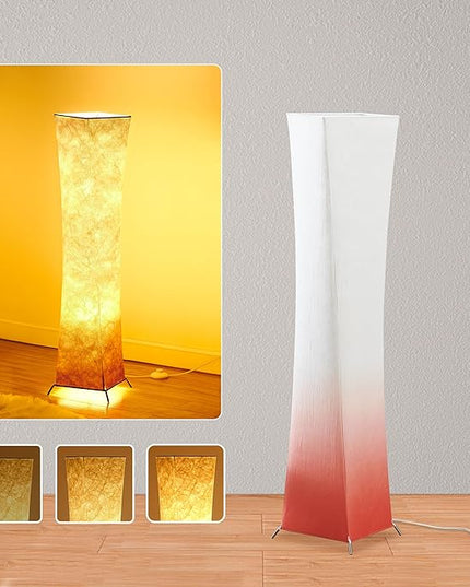 chiphy Floor Lamp, Dimmable 39" (XS) Tall Standing Lamp, 3 Levels Adjustable Brightness LED Bulbs, Column Floor Light, Red Gradient Fabric Lampshade, Home Decor for Living Room, Bedroom, Kids Room - LeafyLoom