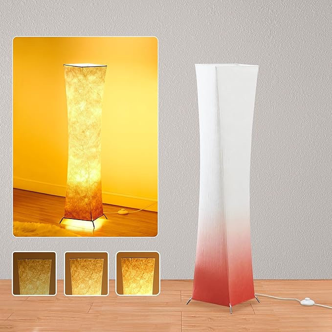 chiphy Floor Lamp, Dimmable 39" (XS) Tall Standing Lamp, 3 Levels Adjustable Brightness LED Bulbs, Column Floor Light, Red Gradient Fabric Lampshade, Home Decor for Living Room, Bedroom, Kids Room - LeafyLoom
