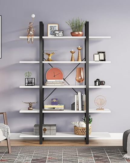 Tribesigns 5-Tier Bookshelf, Vintage Industrial Style Bookcase 72 H x 12 W x 47L Inches, White - LeafyLoom