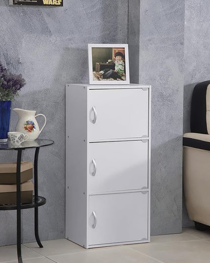 Hodedah Heavy Duty Engineered Wooden 3 Door Enclosed Multipurpose Storage Cabinet with Included Hardware for Easy Assembly, White - LeafyLoom