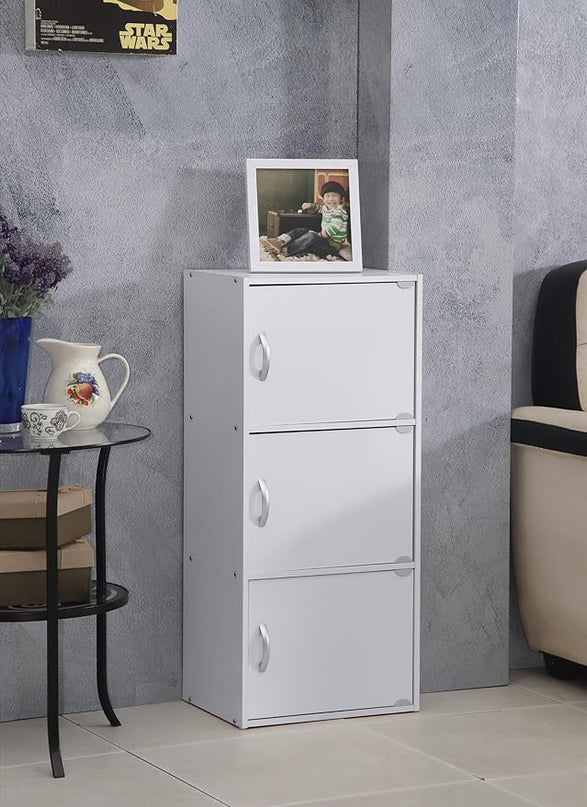 Hodedah Heavy Duty Engineered Wooden 3 Door Enclosed Multipurpose Storage Cabinet with Included Hardware for Easy Assembly, White - LeafyLoom