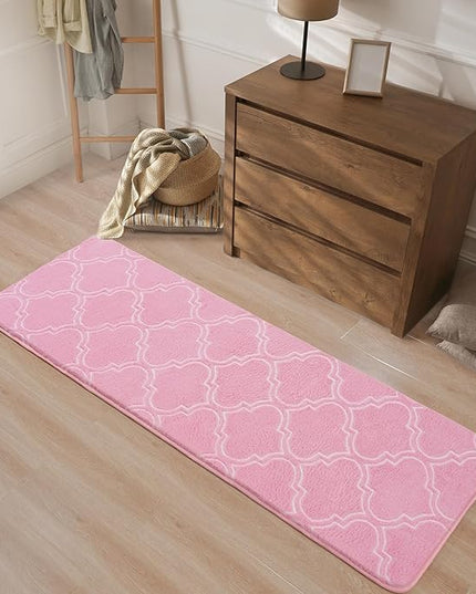 Chicrug Shag Geometric Modern Runner Rug for Bedroom, 2x6 Feet Memory Foam Indoor Hallway Runner Carpet, Fluffy Rug for Living Room Bedside Room Decor for Family, Pink/White - LeafyLoom