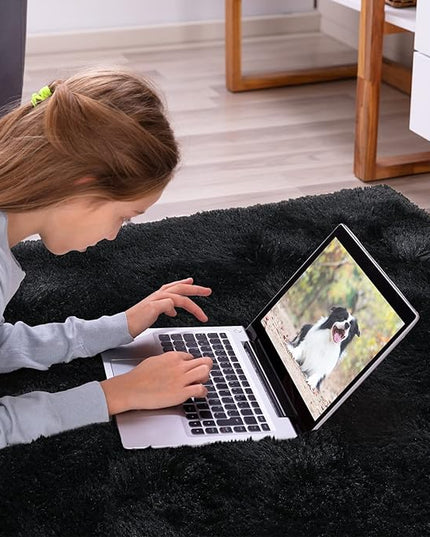 Softlife Rug for Bedroom 4x5.3 Feet Area Rug for Living Room Super Soft Shaggy Rugs for Kids Room Fluffy Fuzzy Carpets Long Plush Bedside Rug Nursery Christmas Home Decoration for Boys Girls, Black - LeafyLoom