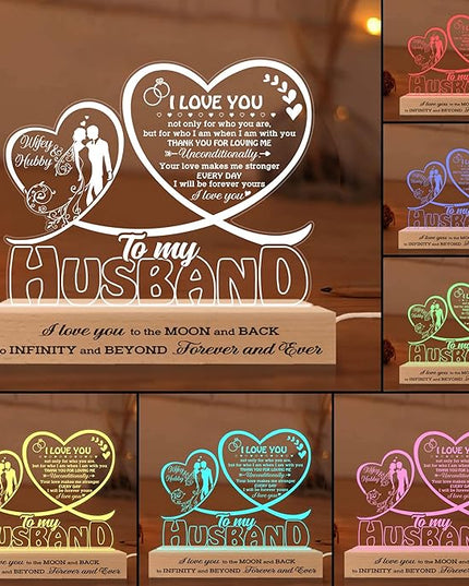 Gifts for Husband from Wife, Husband Gifts Acrylic 3D Led, Husband Birthday Gifts, Anniversary Wedding Gifts, Fathers Day Presents for Him Husband Boy Friend, Thank You Gift - LeafyLoom