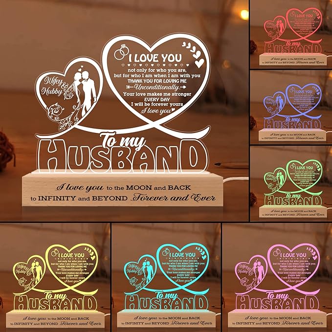 Gifts for Husband from Wife, Husband Gifts Acrylic 3D Led, Husband Birthday Gifts, Anniversary Wedding Gifts, Fathers Day Presents for Him Husband Boy Friend, Thank You Gift - LeafyLoom