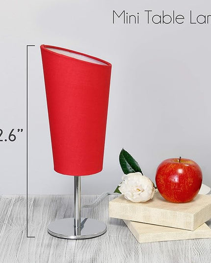 Simple Designs LT2061-RED Mini Chrome Angled Fabric Shade Table Lamp, Red - LeafyLoom