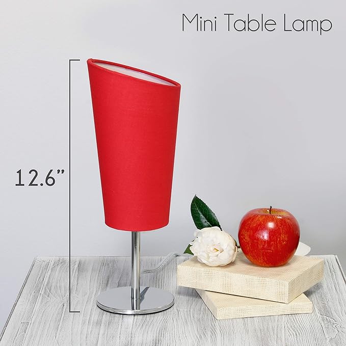 Simple Designs LT2061-RED Mini Chrome Angled Fabric Shade Table Lamp, Red - LeafyLoom