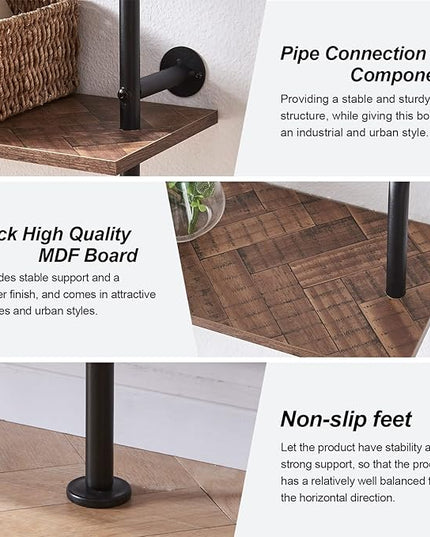 HOMISSUE Industrial Bookshelf 6-Tier Open Wall Mount Ladder Bookshelf, Modern Bookcase with Metal Frame and Wood Style for Home Office, Wall Mounted industrial Iron Pipe Shelf, Brown - LeafyLoom
