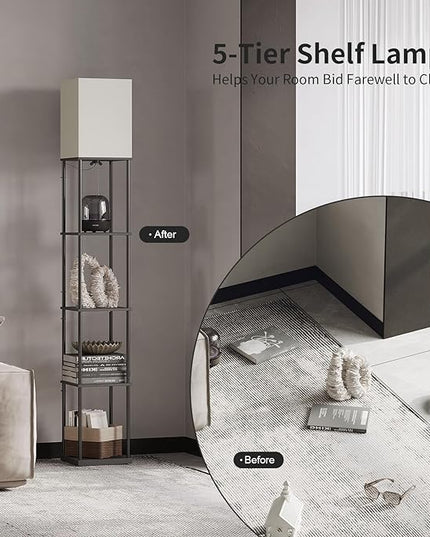 SUNMORY 5 Tier Floor Lamp with Shelves, Modern Square Standing Lamp with 3 Color Temperature Bulb, Corner Display Bookshelf Lamp for Living Room and Bedroom, Tall Shelf Floor Lamp - LeafyLoom