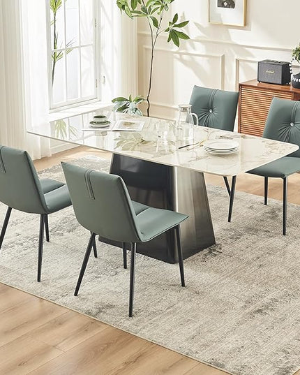 YOUTASTE Dining Chairs Set of 2 Mid Century Modern Upholstered Leather Kitchen Chairs Soft Padded Side Chairs Dinner Chairs with Metal Legs for Living Room Bedroom, Blue Gray - LeafyLoom
