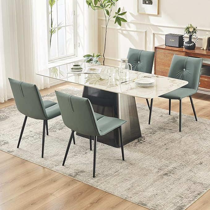 YOUTASTE Dining Chairs Set of 2 Mid Century Modern Upholstered Leather Kitchen Chairs Soft Padded Side Chairs Dinner Chairs with Metal Legs for Living Room Bedroom, Blue Gray - LeafyLoom