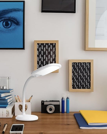 Newhouse Lighting White Plastic Flexible Full Spectrum Touch Sensor Switch Dimmable Energy-Efficient LED Desk or Table Lamp in 5000K Daylight Color Temperature - LeafyLoom
