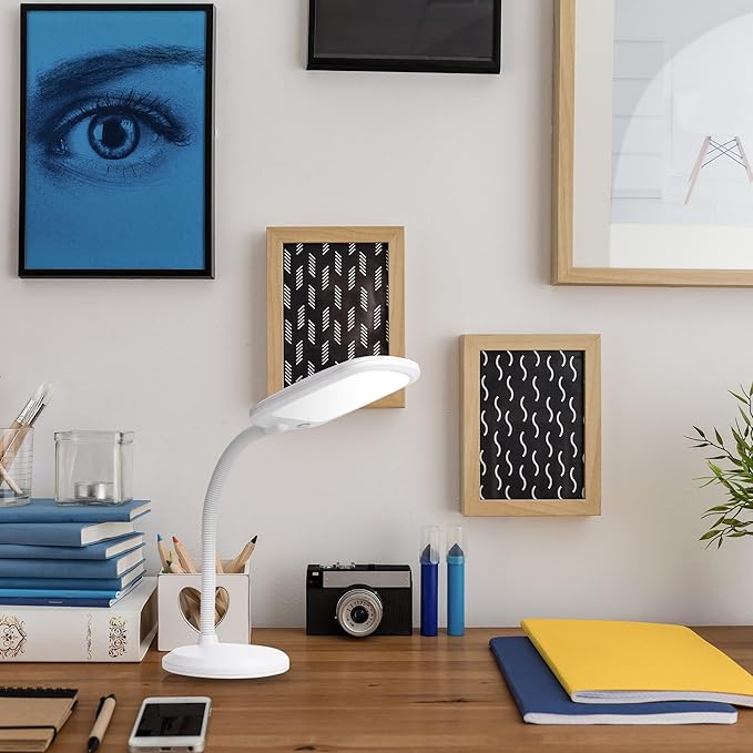 Newhouse Lighting White Plastic Flexible Full Spectrum Touch Sensor Switch Dimmable Energy-Efficient LED Desk or Table Lamp in 5000K Daylight Color Temperature - LeafyLoom