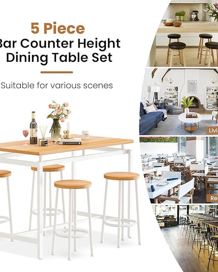 DKLGG Dinner Table Set for 4, Modern Kitchen Table and Chairs for 4 Wooden Top and Adjustable Metal Legs, Small Dining Room Table Set 5 Pieces Compact Design for Small Space - LeafyLoom