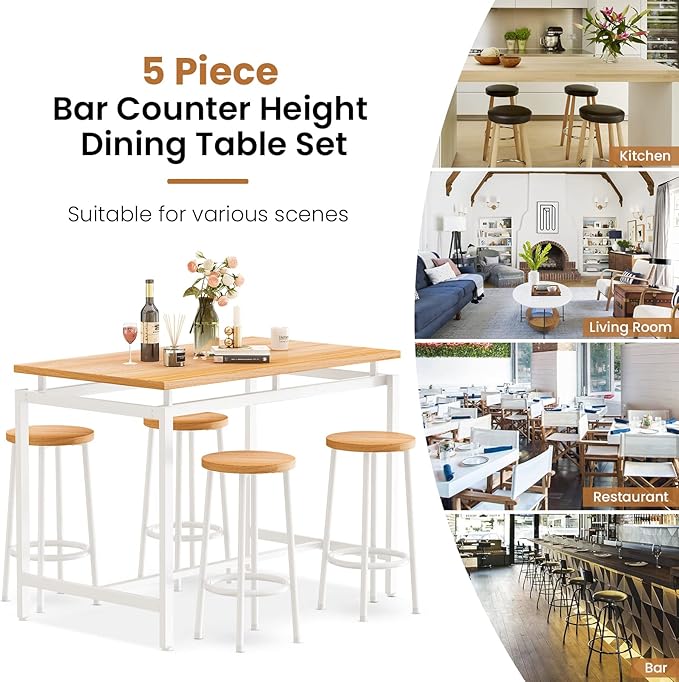 DKLGG Dinner Table Set for 4, Modern Kitchen Table and Chairs for 4 Wooden Top and Adjustable Metal Legs, Small Dining Room Table Set 5 Pieces Compact Design for Small Space - LeafyLoom