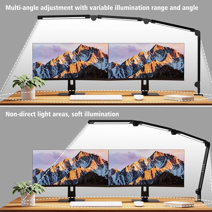 LED Desk Lamp with Clamp,Adjustable Swing Arm Desk Lamps for Home Office,Dimmable Tempering Eye Care Desk Light,Bright Modern Led Table Lamp for Nail Tech Architect,Flexible Tall Task Table Light - LeafyLoom