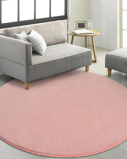 Round Area Rugs for Bedroom Living Room, 4x4 Pink Super Soft Comfy Thickened Memory-Foam Indoor Circle Carpets, Modern Aesthetic Minimalist Carpet for Boys Girls Adults Nursery Home Décor - LeafyLoom