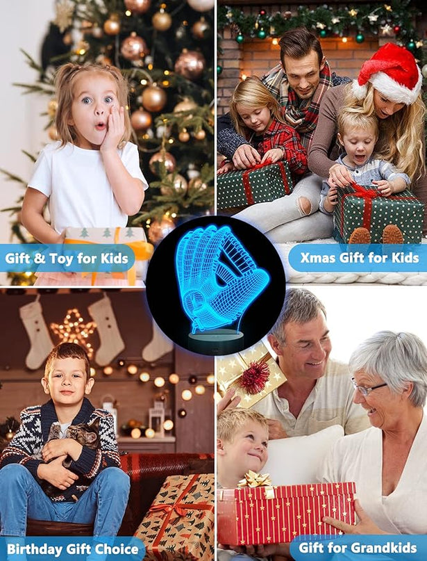FULLOSUN Baseball Night Light, Baseball Catcher Gifts, 3D Baseball Lamp for Xmas Holiday Birthday Gifts for Kids Baseball Fan with Remote Control 16 Colors Changing + 4 Changing Mode + Dim Function … - LeafyLoom