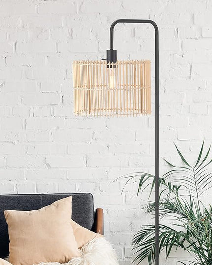 Globe Electric Barden 58" Floor Lamp, Matte Black, Bamboo Shade, On/Off Rotary Switch on Socket - LeafyLoom