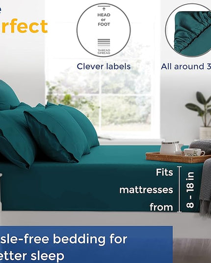 THREAD SPREAD 100% Egyptian Cotton Sheets Full Size - 600 Thread Count Sheets 4 PC 16" Deep Pocket Full Size Sheets Set, High Thread Count Soft Cooling Sateen Weave Hotel Luxury Sheets Set - Teal - LeafyLoom