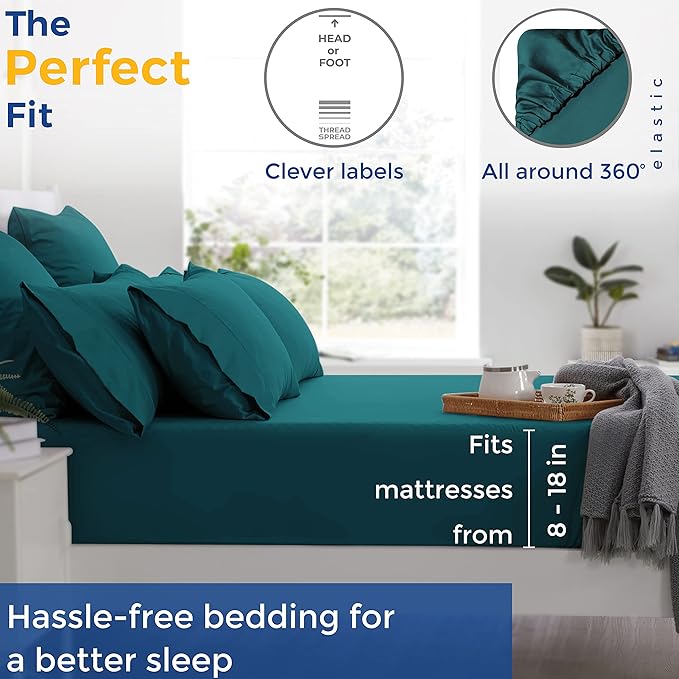 THREAD SPREAD 100% Egyptian Cotton Sheets Full Size - 600 Thread Count Sheets 4 PC 16" Deep Pocket Full Size Sheets Set, High Thread Count Soft Cooling Sateen Weave Hotel Luxury Sheets Set - Teal - LeafyLoom